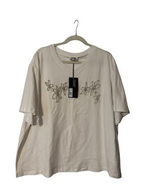 Embellished Floral Crewneck Tee - White